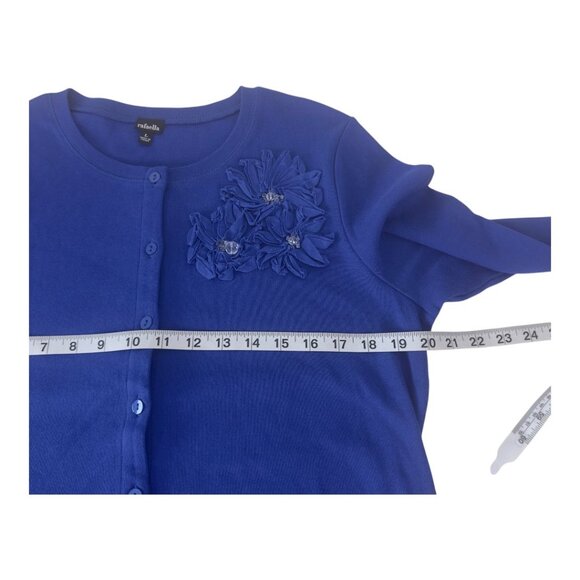 Rafaella Women Blue Button-Up Cardigan Floral Applique Design SZ L  Cotton Blend - Picture 5 of 12